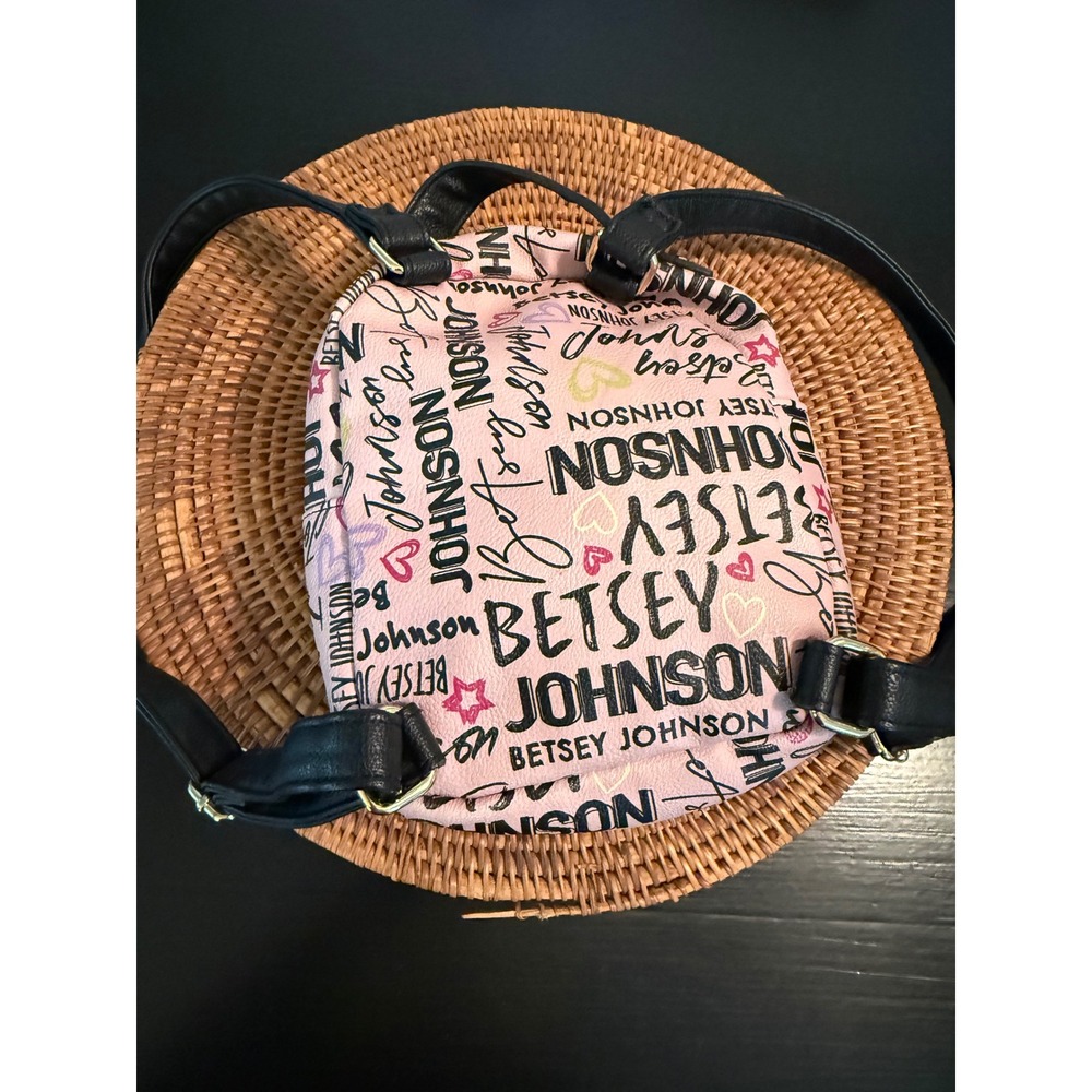 Betsey Johnson Pink Script Logo Mini Backpack Dog Face Heart Faux Leather Bag - Picture 6 of 6